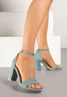Sandały damskie - Miętowe Sandały Vices na Obcasie ze Skórzaną Wkładką Lishiria - miniaturka - grafika 1