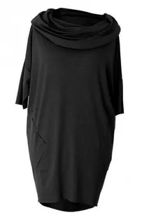 Bluzki damskie - Czarna tunika asymetryczna z golfem TAMARA - XL-ka - grafika 1