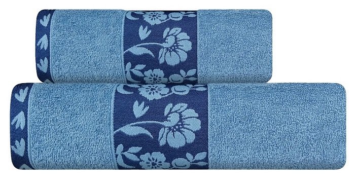 Ręcznik, ręcznik kąpielowy 100% bawełna, kwiatowy wzór 50x90cm niebieski