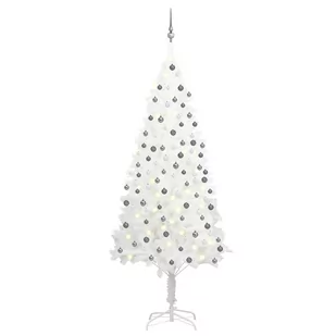 vidaXL sztuczne choinka z lampkami LED i bombkami, biała, 210 cm - Choinki - miniaturka - grafika 1