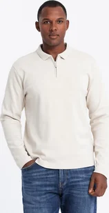 Longsleeve męski polo z zapinanym na zamek kołnierzykiem kremowy V3 OM-POLS-0130 L - Koszulki męskie - miniaturka - grafika 1