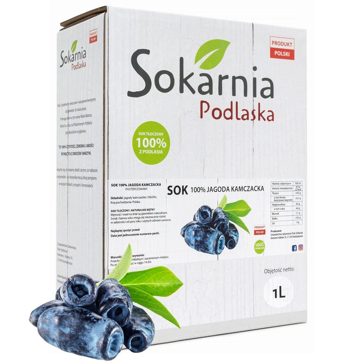 SOK Z JAGODY KAMCZACKIEJ 1L 100% TŁOCZONY Źródło Witamin Zdrowy Naturalny