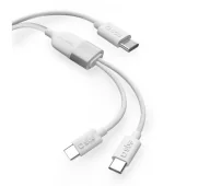 Kable USB - SBS Splitter USB-C do 2xUSB-C 60W+25W 1,5m Biały - miniaturka - grafika 1