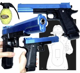 PISTOLET NA KULKI PISTOLETY NIEBIESKO-CZARNY + KULKI I TARCZA - Zabawki militarne - miniaturka - grafika 1