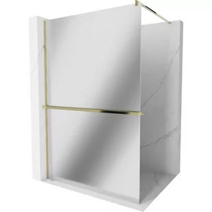 Mexen Kioto+ ścianka prysznicowa z półką i relingiem 90 x 200 cm, lustro 8 mm, złota - Ścianki i drzwi prysznicowe - miniaturka - grafika 1