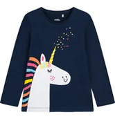 Bluzki dla dziewczynek - T-shirt z długim rękawem dla dziewczynki, z jednorożcem, granatowy 3-8 lat - miniaturka - grafika 1