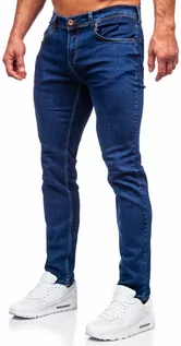 Spodnie męskie - Granatowe spodnie jeansowe męskie regular fit Denley 6558 - grafika 1