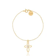 Bransoletki - Bransoletka srebrna pozłacana z krzyżem i kryształkiem - miniaturka - grafika 1