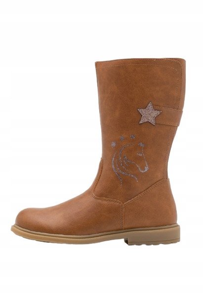 FRIBOO KOZAKI DZIECIĘCE BRĄZOWE Z GŁADKĄ CHOLEWKĄ I GWIAZDKĄ 34 T6A