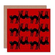 Kartki okolicznościowe i zaproszenia - Wee Blue Coo Czerwone koty zwierzęta czarny Halloween skubany koc pozdrowienia kartka urodzinowa sztuka CS103 - miniaturka - grafika 1