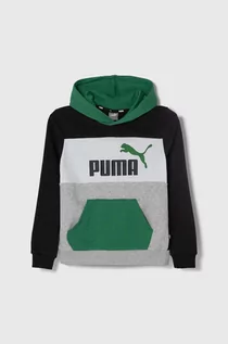 Bluzy dla dziewczynek - Puma bluza dziecięca ESS BLOCK TR B kolor zielony z kapturem wzorzysta - grafika 1