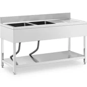 Meble gastronomiczne - Zlew basen dwukomorowy z ociekaczem półką i rantem 160 x 60 x 97 cm - miniaturka - grafika 1