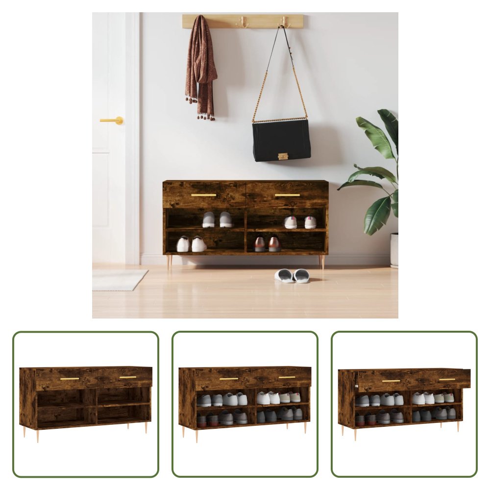 The Living Store Ławka na buty dąb wędzony 102x35x55 cm Materiał drewnopochodny