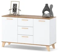 Szafki RTV - Komoda Biała Skandynawska Olivier 120cm Szafka Pojemna Rtv Z 3 Szufladami - miniaturka - grafika 1