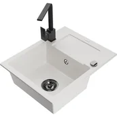 Zlewozmywaki z baterią - Mexen Enzo zlewozmywak granitowy 1-komorowy z ociekaczem i baterią kuchenną Rita, biały - miniaturka - grafika 1