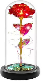 WIECZNA RÓŻA POD KLOSZEM CZERWONA LED PREZENT WALENTYNKI DZIEŃ KOBIET WR2 - Sztuczne kwiaty - miniaturka - grafika 1