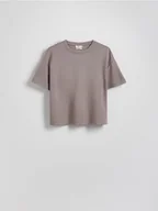 Koszulki i topy damskie - Reserved - T-shirt regular z modalem - beżowy - miniaturka - grafika 1