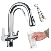 Baterie kuchenne - Bateria Kuchenna Trójdrożna z Obrotową Wyciąganą Wylewką Kran Do Kuchni Filtr NORDIC - CHROM - miniaturka - grafika 1