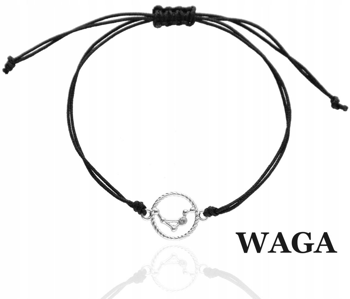 SREBRNA bransoletka sznurkowa konstelacja WAGA znak zodiaku 925 kolory