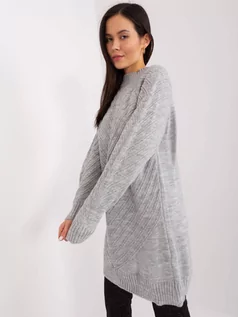 Swetry damskie - Sweter oversize szary casual dekolt półgolf rękaw długi długość długa - grafika 1