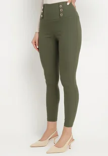 Ciemnozielone Legginsy z Wysokim Stanem Ozdobione Guzikami Kolithra - Legginsy - miniaturka - grafika 1