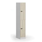 Szafki biurowe - Szafka ubraniowa ze schowkami, 2 schowki, 1850 x 300 x 500 mm, zamek mechaniczny z kodem, drzwi laminowane, dąb naturalny - miniaturka - grafika 1