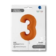 Balony i akcesoria - Balon Foliowy Cyfra 3, Matowa Pomarańczowa, 102cm Grabo - miniaturka - grafika 1