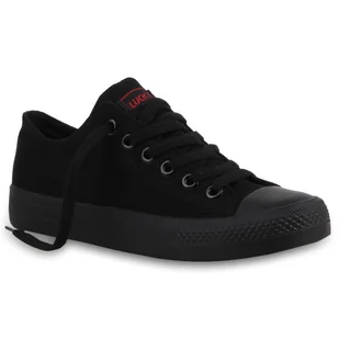 Mytrendshoe Damskie Trampki Niskie Płócienne Buty Casualowe Sznurowane Buty Sportowe 94237, Kolor: Czarny Czarny Lucky, Rozmiar: 40 - Trampki damskie - miniaturka - grafika 1