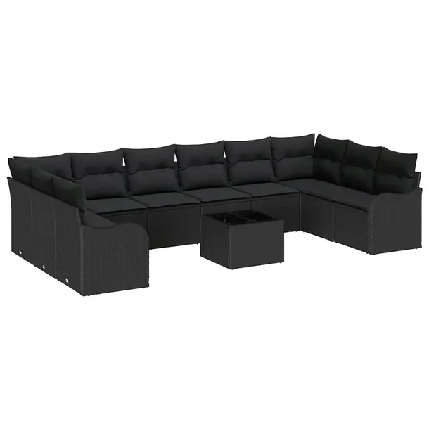 Sofa Ogrodowa z Polirattanu Modułowa, Czarna, 5-częściowy Zestaw