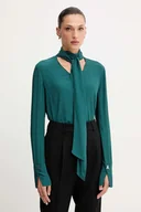 Koszule damskie - Patrizia Pepe koszula damska kolor zielony regular z wiązanym dekoltem 2C1648 A8I1 - miniaturka - grafika 1