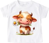 Koszulki dla dziewczynek - dziecięca koszulka z krówką dla dziecka C218 - miniaturka - grafika 1