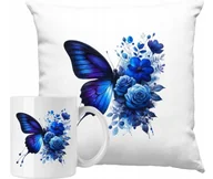 Gadżety dla niej i dla niego - ZESTAW PODUSZKA + KUBEK Motyl Kwiaty Sztuka Pomysł Na Prezent +IMIĘ #3 - miniaturka - grafika 1