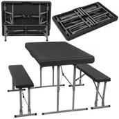 Meble ogrodowe - Komplet mebli bankietowych, cateringowych składany stolik ogrodowy 2 ławki, czarno-szary - miniaturka - grafika 1