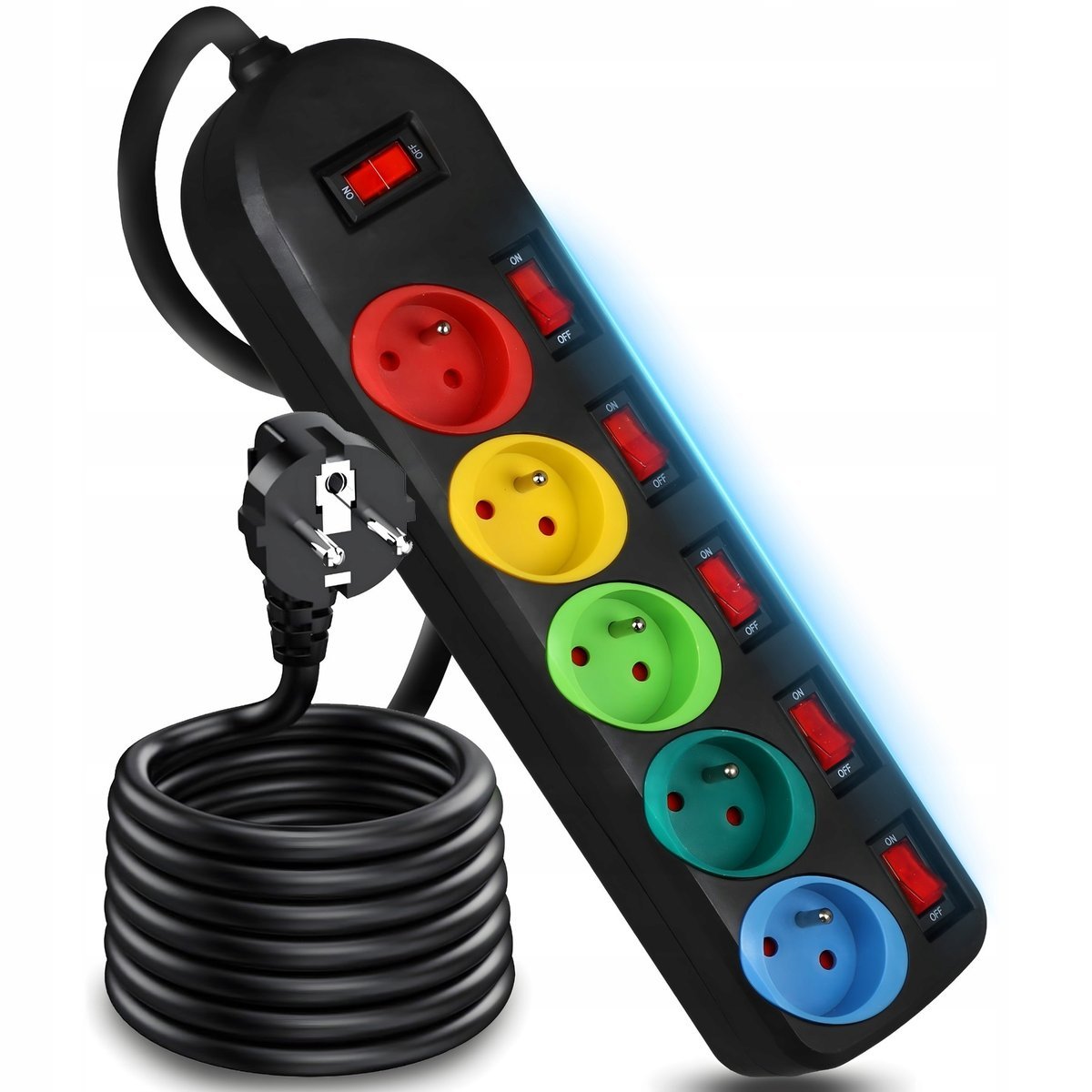 PRZEDŁUŻACZ LISTWA ZASILAJĄCA Z WYŁĄCZNIKAMI 5 GNIAZD Z UZIEMIENIEM 2 METRY