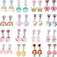 Biżuteria dla dzieci - KOLCZYKI KLIPSY DLA DZIEWCZYNEK ZESTAW 16 PAR JEDNOROŻEC SYRENKA TĘCZA - miniaturka - grafika 1