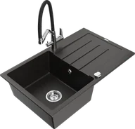 Zlewozmywaki z baterią - Mexen Bruno zlewozmywak granitowy 1-komorowy z ociekaczem i baterią kuchenną Duo, czarny/złoty metalik - 6513-75-671701-07 - miniaturka - grafika 1