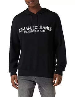 Bluzy męskie - Armani Exchange Męska bluza z kapturem z bawełny, swobodny krój, czarny, XXL - grafika 1