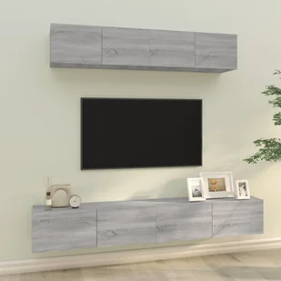 Prolenta Premium - 4-częściowa szafka pod telewizor z drewna Sonoma szara - Szafki RTV - miniaturka - grafika 1