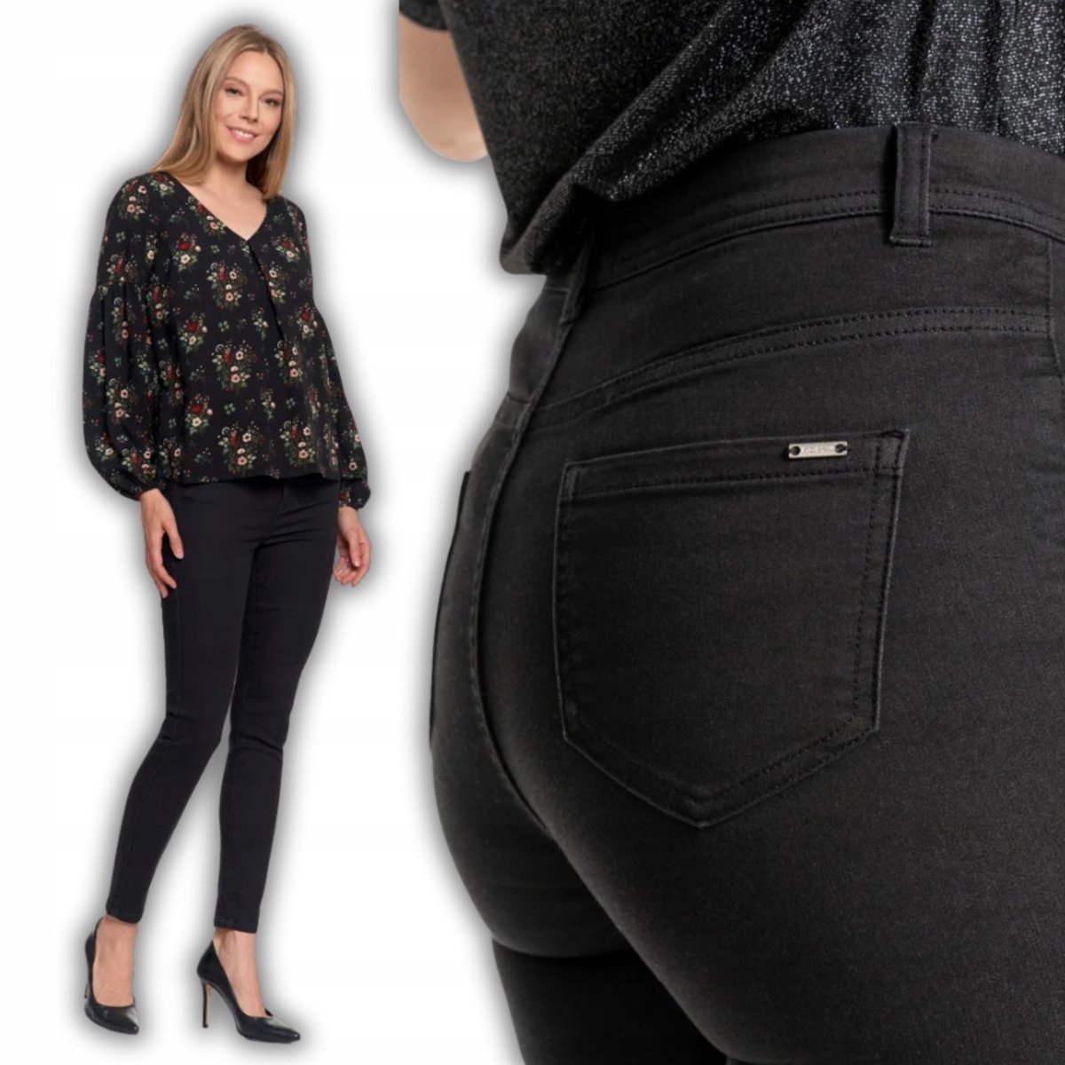 Spodnie Damskie Skinny Elastyczne Eleganckie Podwyższony Stan Moraj L Black