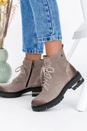 Botki damskie - Beżowe botki skórzane na platformie damskie trapery sznurowane PRODUKT POLSKI Casu 60273-37 - miniaturka - grafika 1
