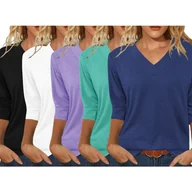 Bluzki damskie - TEMU Zestaw 5 Bluzek z Dekoltem w Serek dla Kobiet – Casualowe i Formalne Koszule na Co Dzień w Kolorach Czarnym, Fioletowym, Turkusowym, Zielonym – - miniaturka - grafika 1