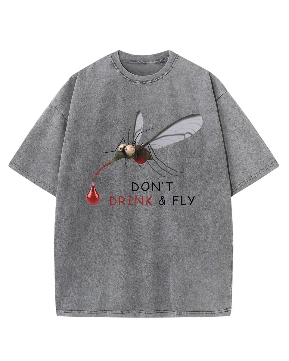 Męska koszulka oversize efekt sprania Śmieszny Komar Zwierzęta Grafitowa M