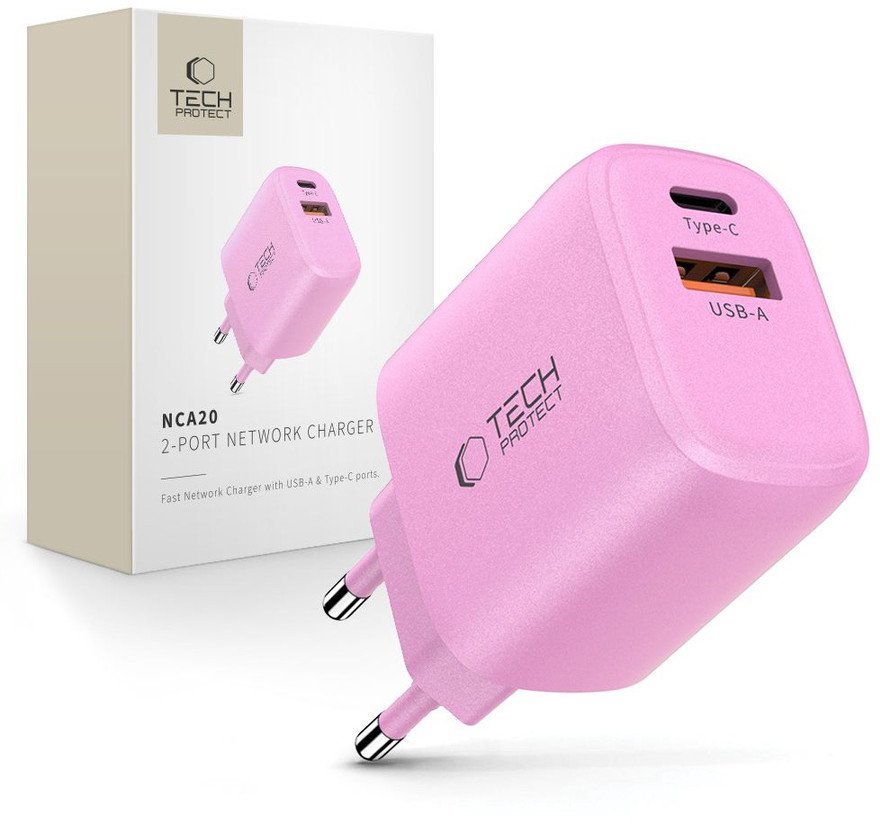 TECH-PROTECT NCA20 2-PORT NETWORK CHARGER PD 20W / QC3.0 BABY PINK standard