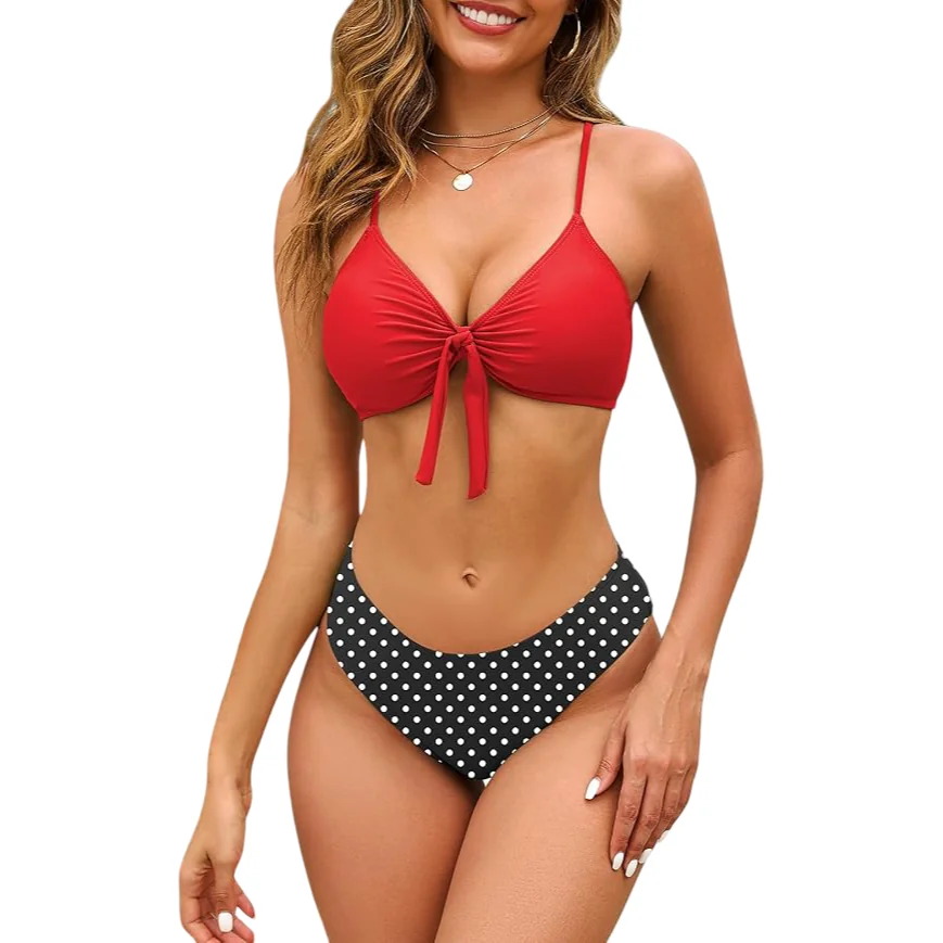 Damski Stój Kąpielowy Dwuczęściowy Bikini Komplet Modelujący Czerwony L