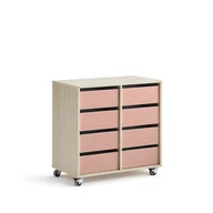 Meble do szkół i przedszkoli - Regał szkolny CASPER, 8 szuflad, brzoza, ciemnoróżowy - miniaturka - grafika 1