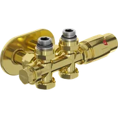 Zawory i kraniki - Mexen G00 zestaw termostatyczny kątowy/prosty z maskownicą R, Duplex, DN50, złoty - W908-900-905-50 - miniaturka - grafika 1