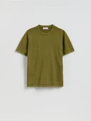 Swetry męskie - Reserved - Bawełniany sweter z krótkim rękawem - oliwkowy - miniaturka - grafika 1