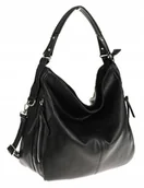 Torebki damskie - HERNAN Włoska Marka Torebka Damska Worek Listonoszka na Ramię HB038 Czarna - miniaturka - grafika 1