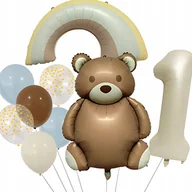 Baby shower i roczek - BALONY FOLIOWE Z CYFRĄ 1 ZESTAW MIŚ MISIO TĘCZA URODZINY PARTY ROCZEK - miniaturka - grafika 1
