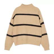 Swetry damskie - Cropp - Beżowy sweter w paski z golfem - Beżowy - miniaturka - grafika 1